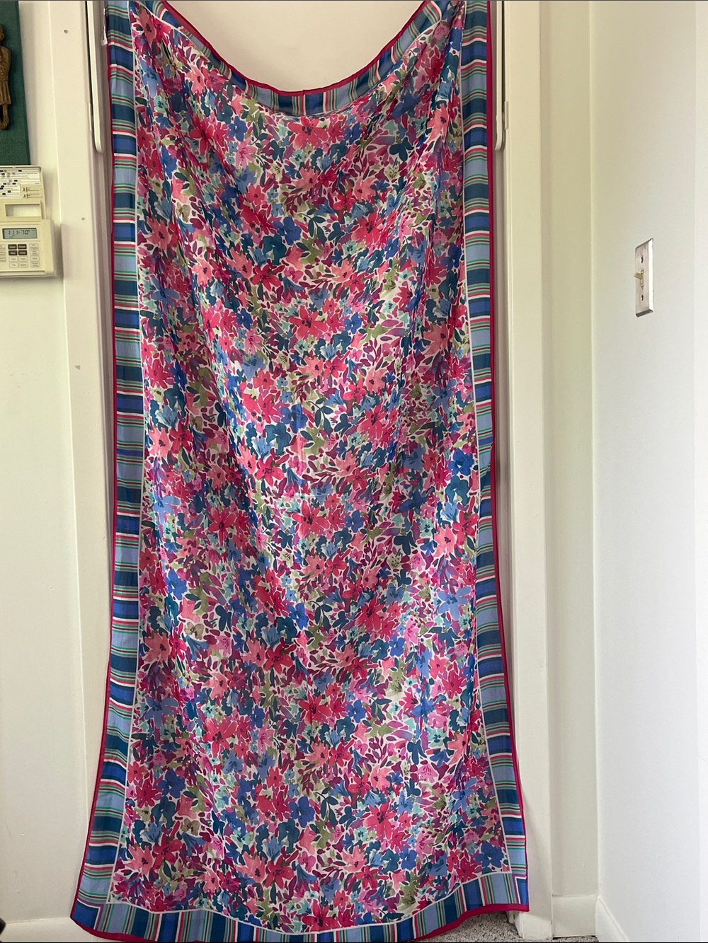 Tommy Bahama Floral Cotton Silk Scarf Wrap 73x39 Large Tropical Shawl Pink Blue - Picture 4 of 10
